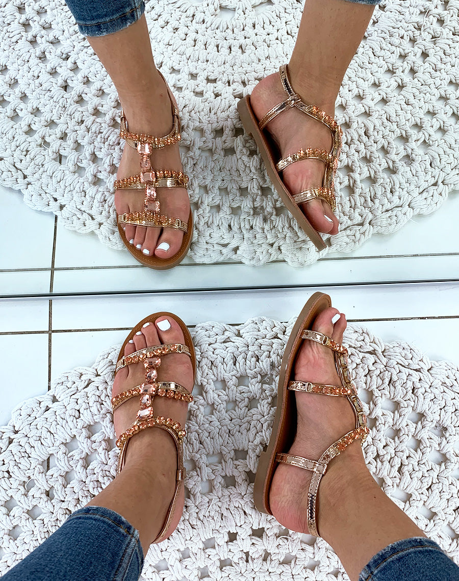 Nu-pieds champagne à pierres fantaisistes