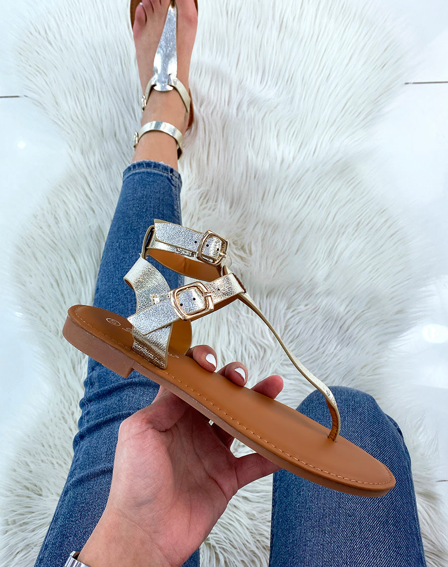 Nu-pieds dorés à double brides