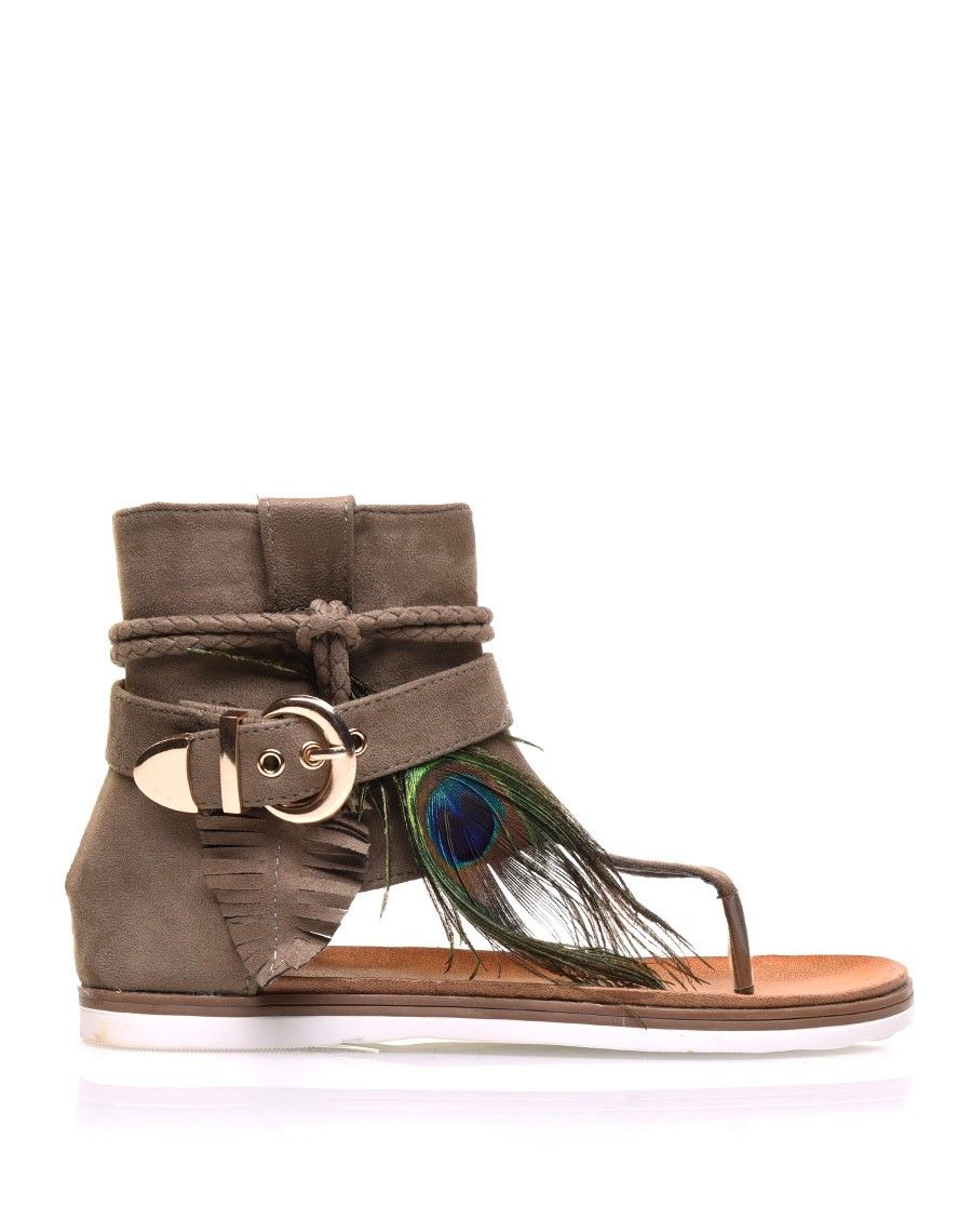 Nu-pieds kaki en suédine à multiples détails