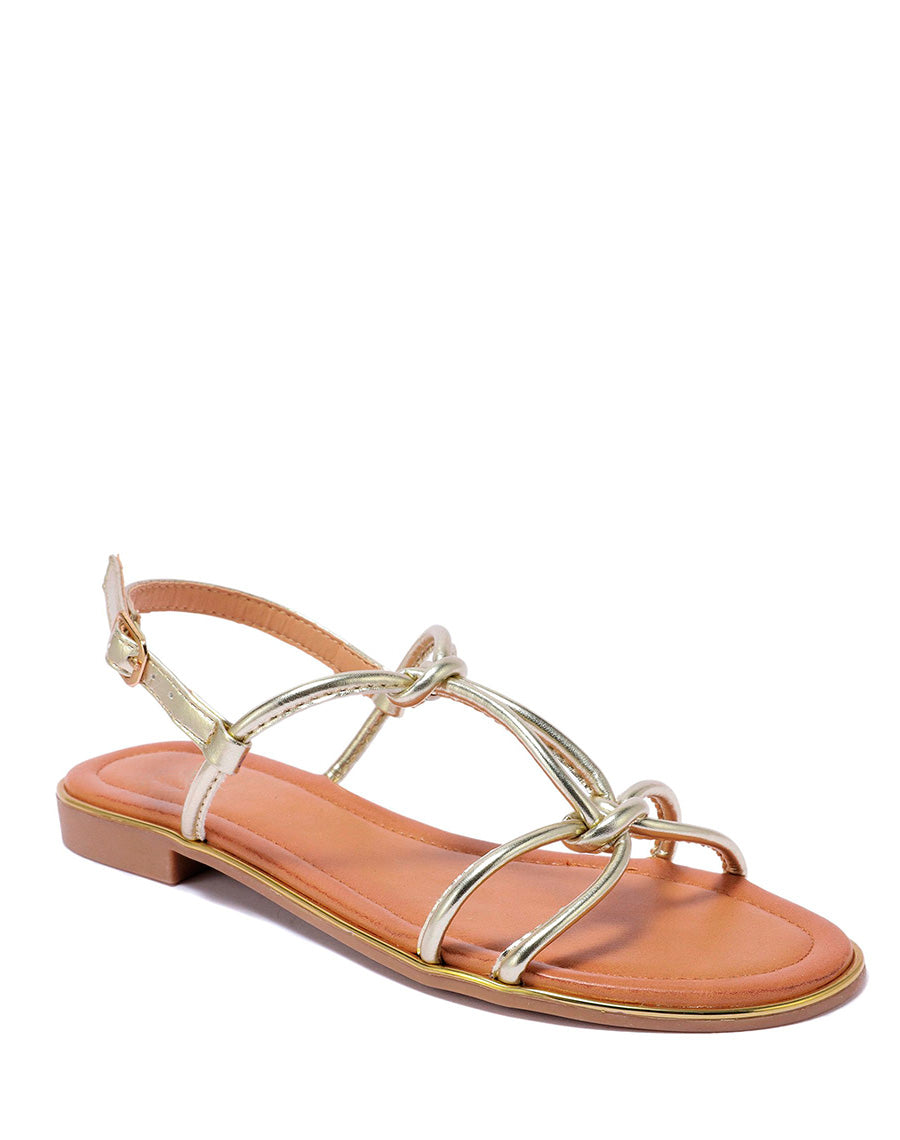 Nu-pieds à lanières nouées dorées