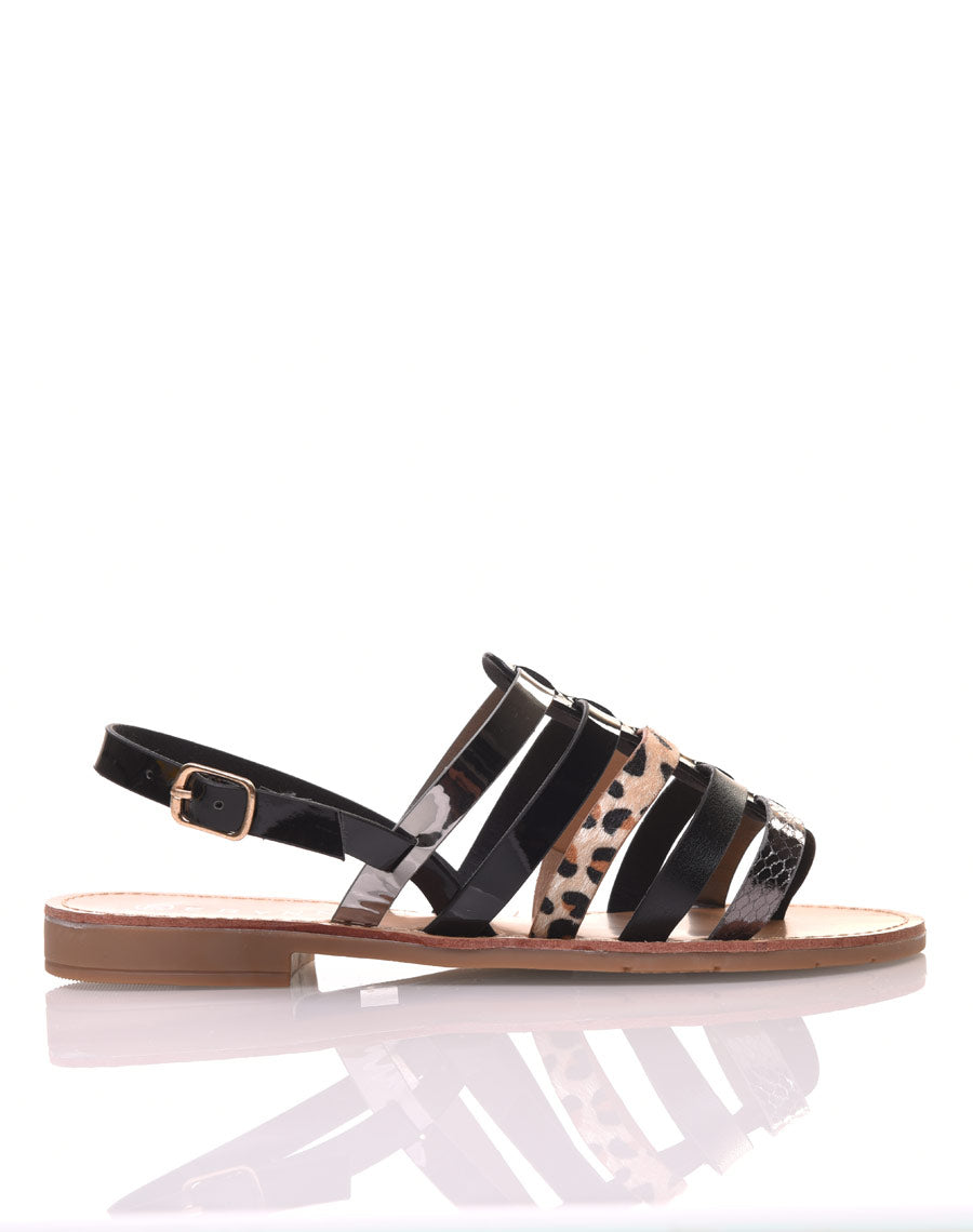 Nu-pieds multi-lanières noirs