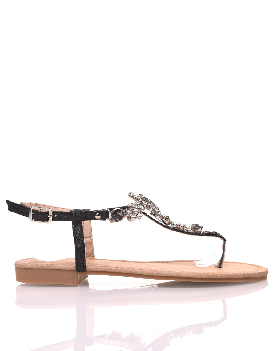 Nu-pieds noir avec Bijoux centrale