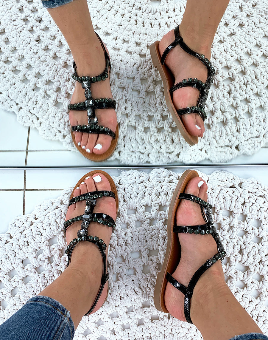 Nu-pieds noir à pierres fantaisistes
