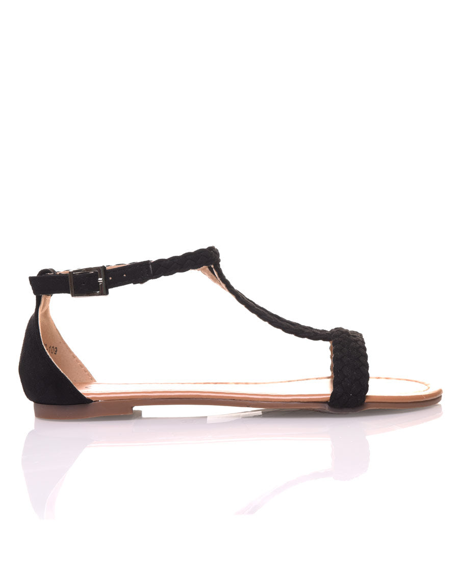 Nu-pieds noirs en tissus tressé
