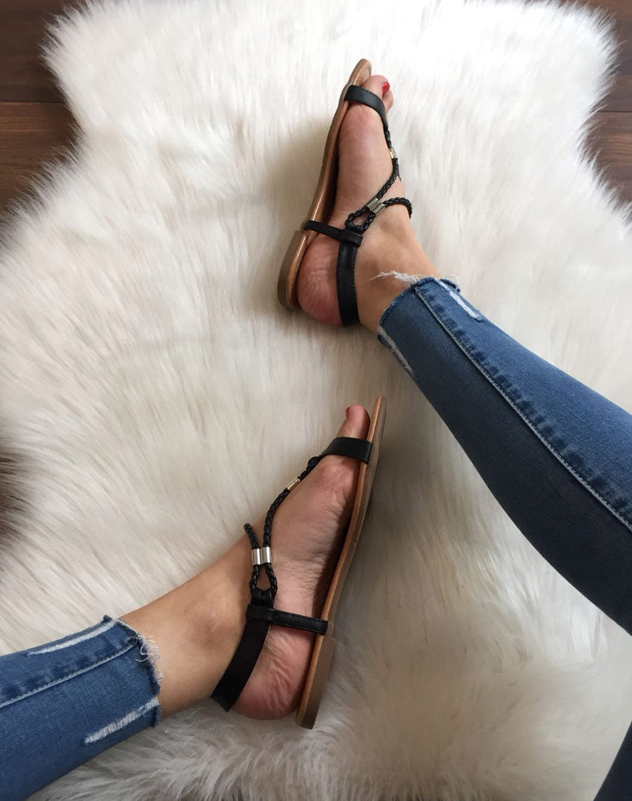 Nu-pieds noirs tressés  