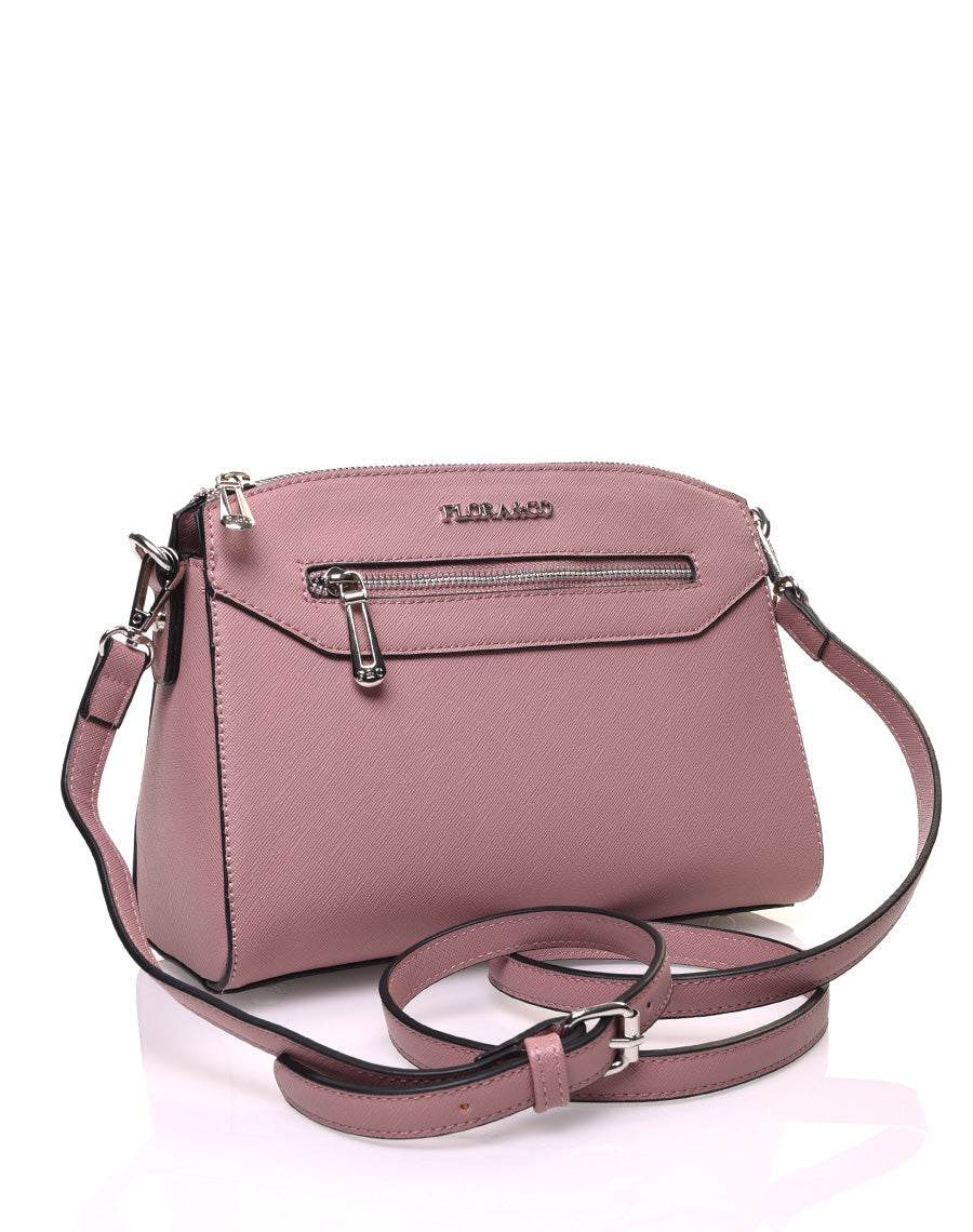Petit sac bandoulière rectangulaire texturé vieux rose