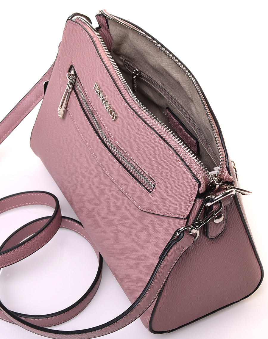 Petit sac bandoulière rectangulaire texturé vieux rose