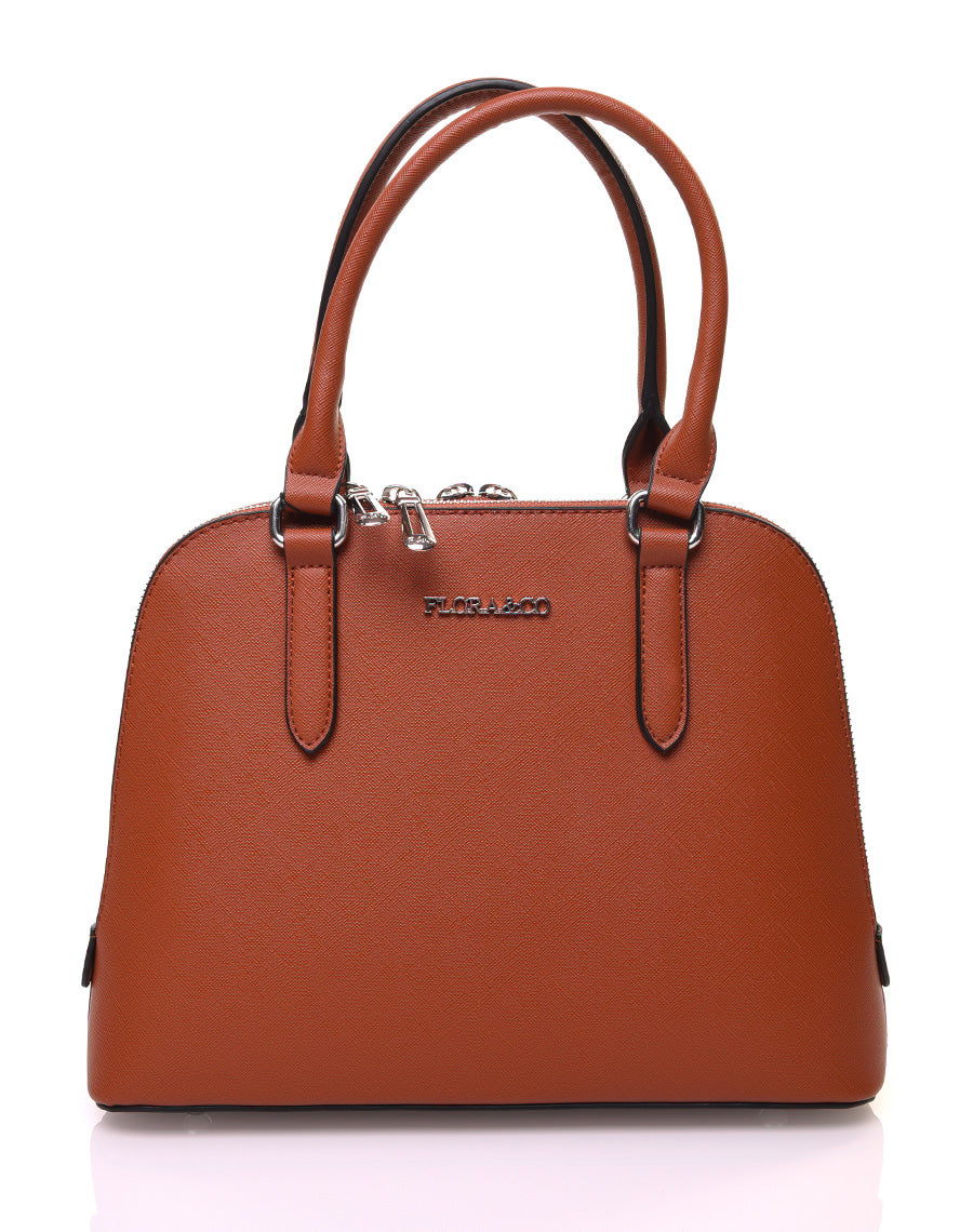 Petit sac à main camel arrondi à doubles compartiments