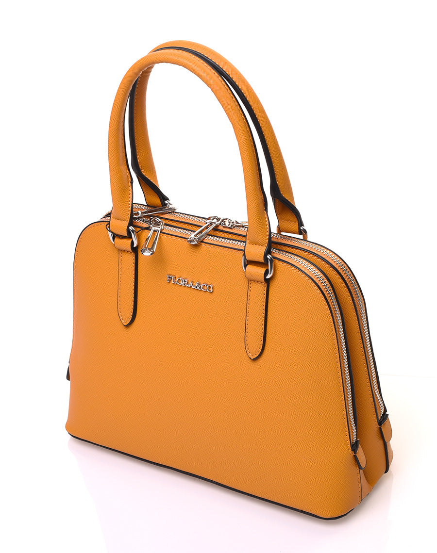 Petit sac à main moutarde arrondi à doubles compartiments