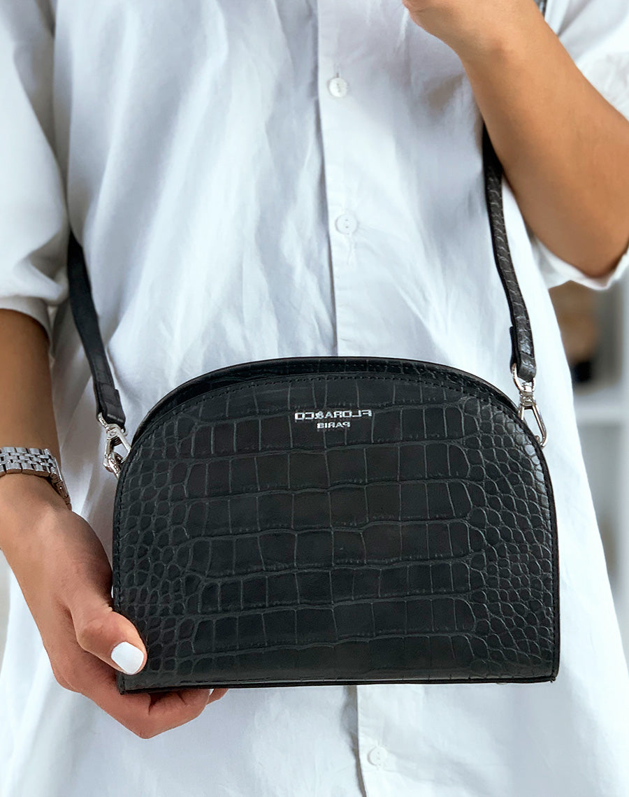 Pochette arrondie gris effet croco