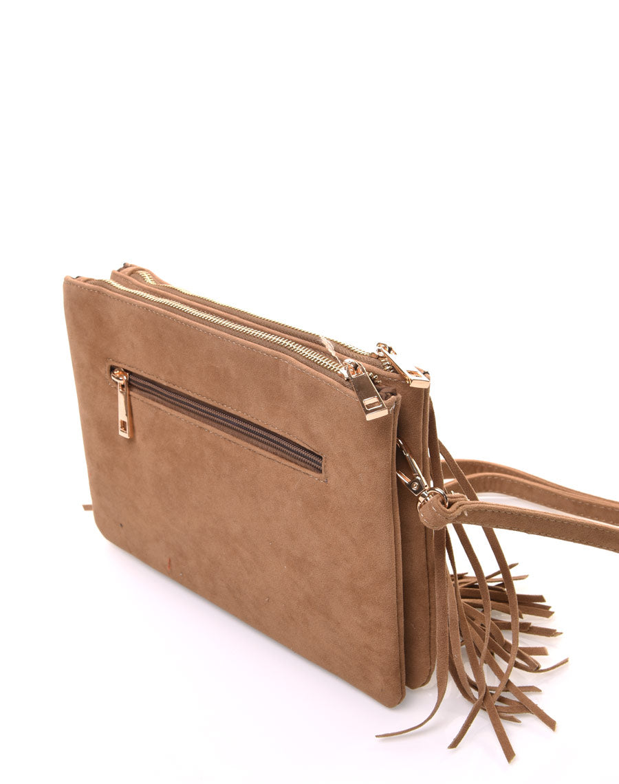 Pochette à frange taupe