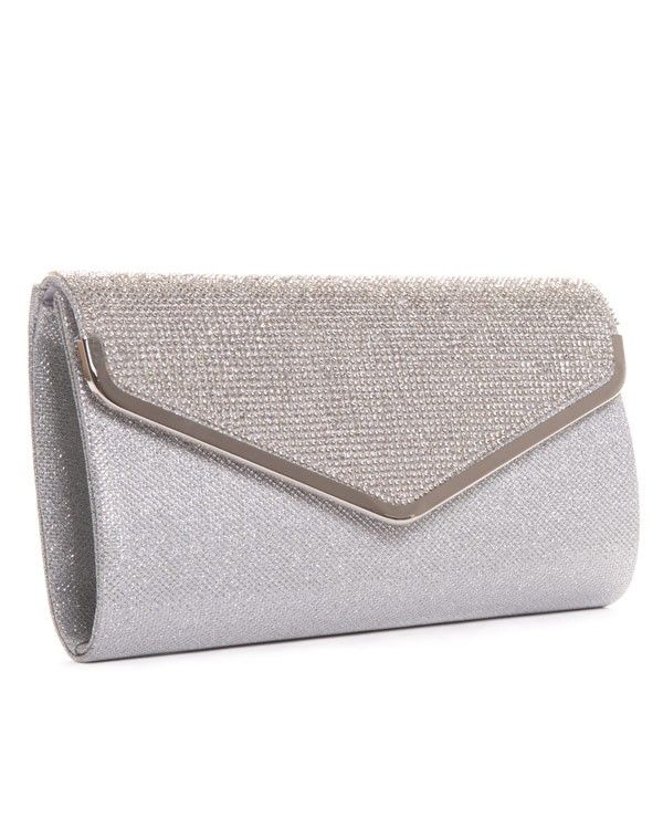 Pochette pailletée argentée avec strass