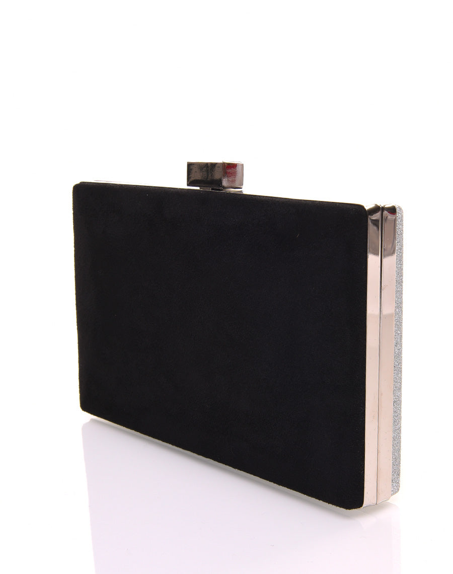 Pochette rigide en paillettes argentées et détails argentés