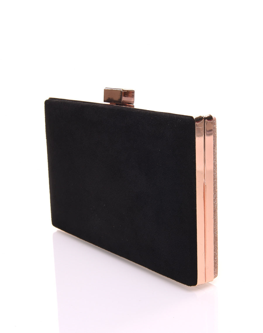 Pochette rigide en paillettes dorées et détails dorés