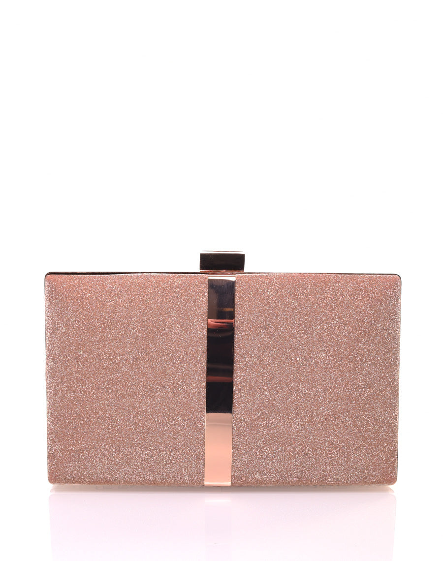 Pochette rigide en paillettes dorées et détails dorés