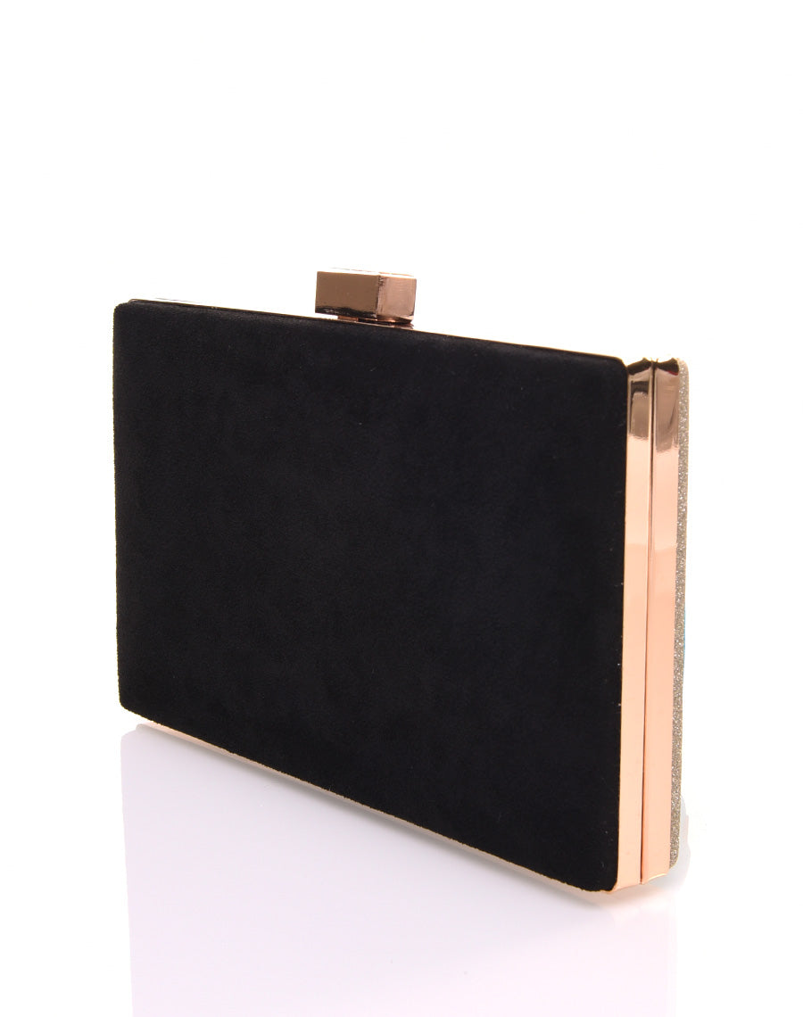 Pochette rigide en paillettes vertes et détails dorés