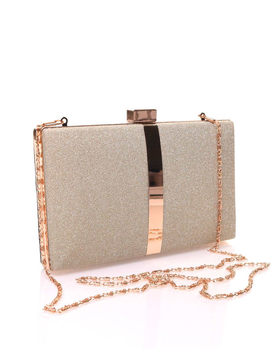 Pochette rigide en paillettes vertes et détails dorés