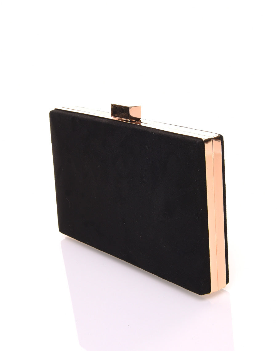 Pochette rigide en suédine noire et détails dorés