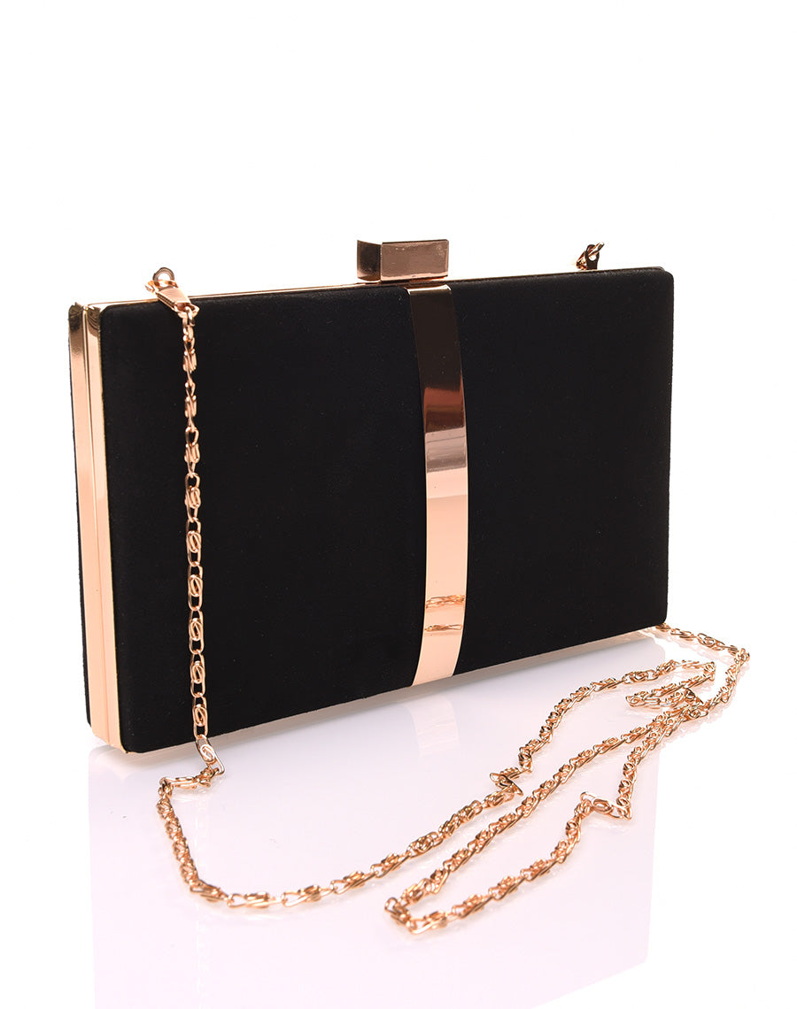 Pochette rigide en suédine noire et détails dorés