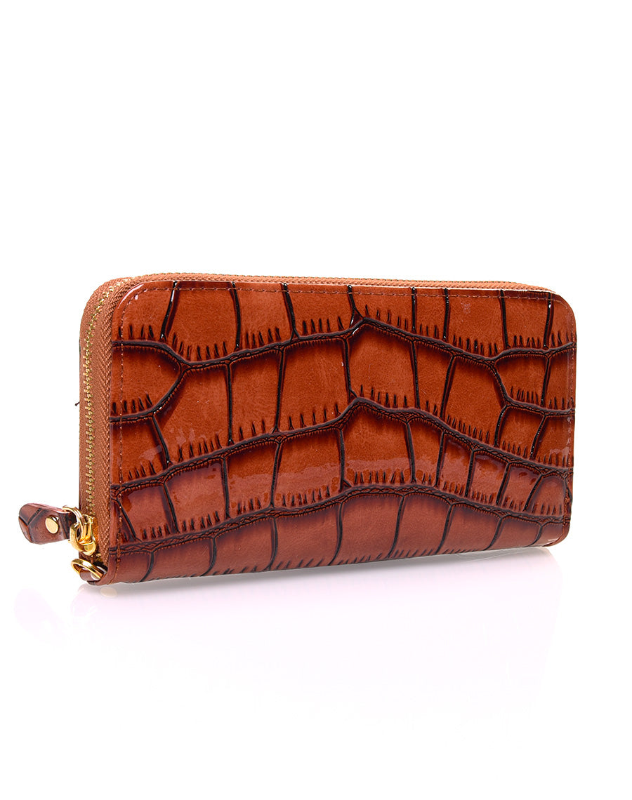 Porte feuille camel verni effet croco
