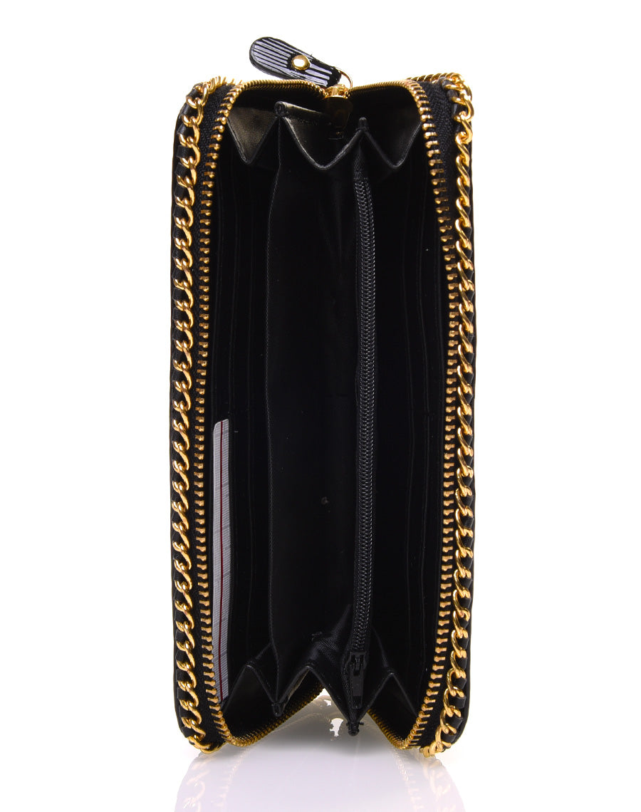 Porte feuille noir verni détails chaînes dorées 