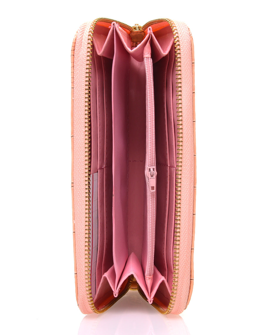 Porte feuille rose poudré verni effet croco