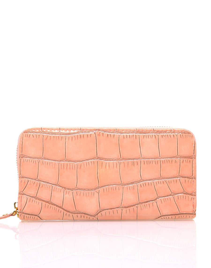 Porte feuille rose poudré verni effet croco