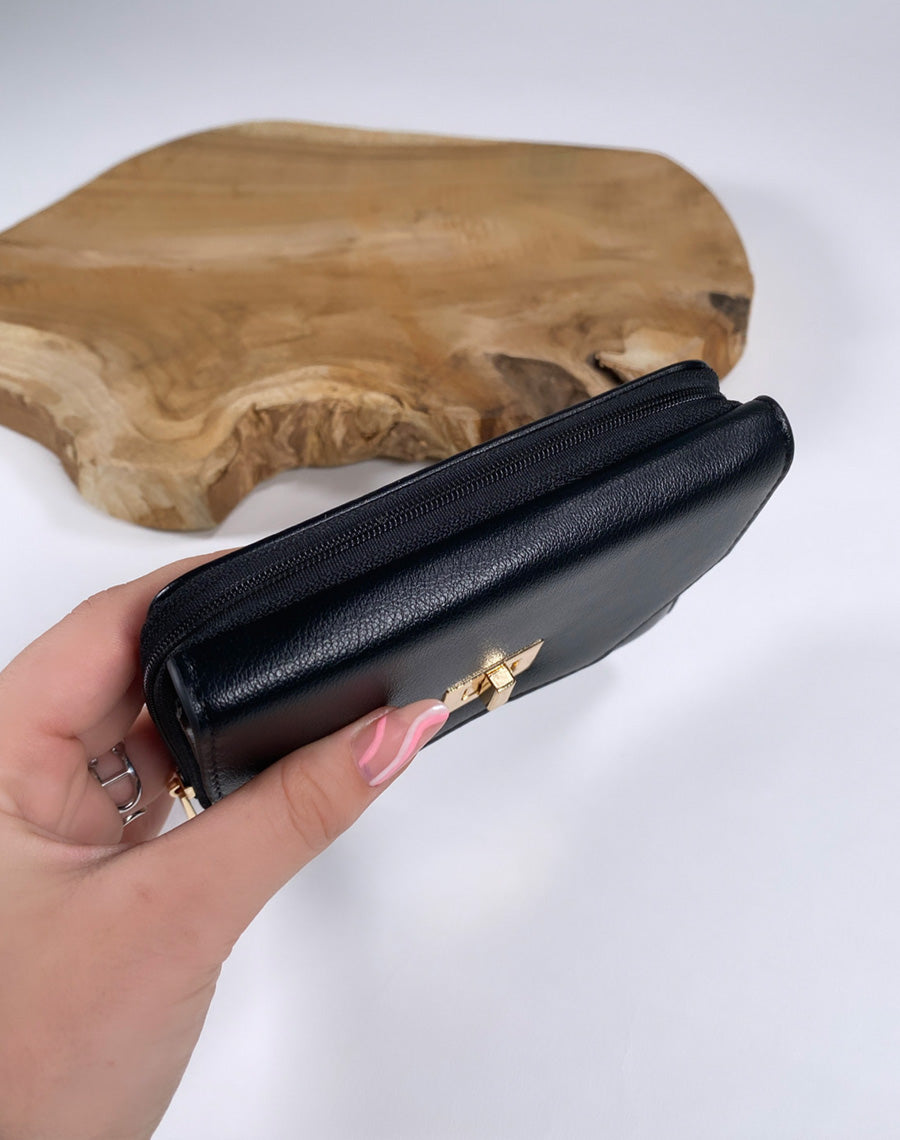 Porte-monnaie noir à détail doré