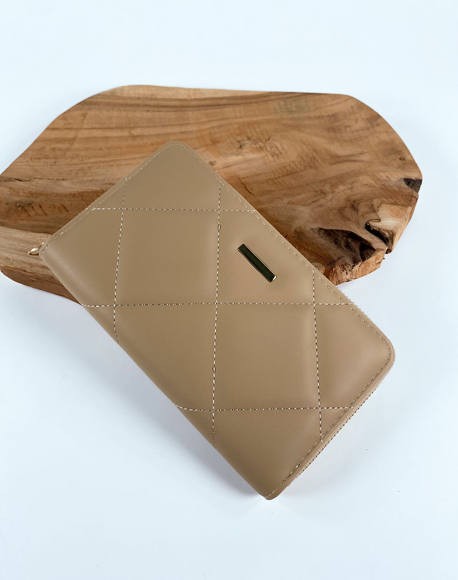 Portefeuille beige matelassé