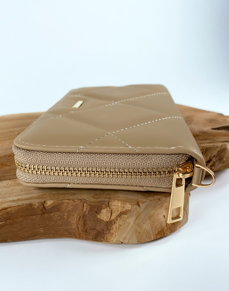Portefeuille beige matelassé