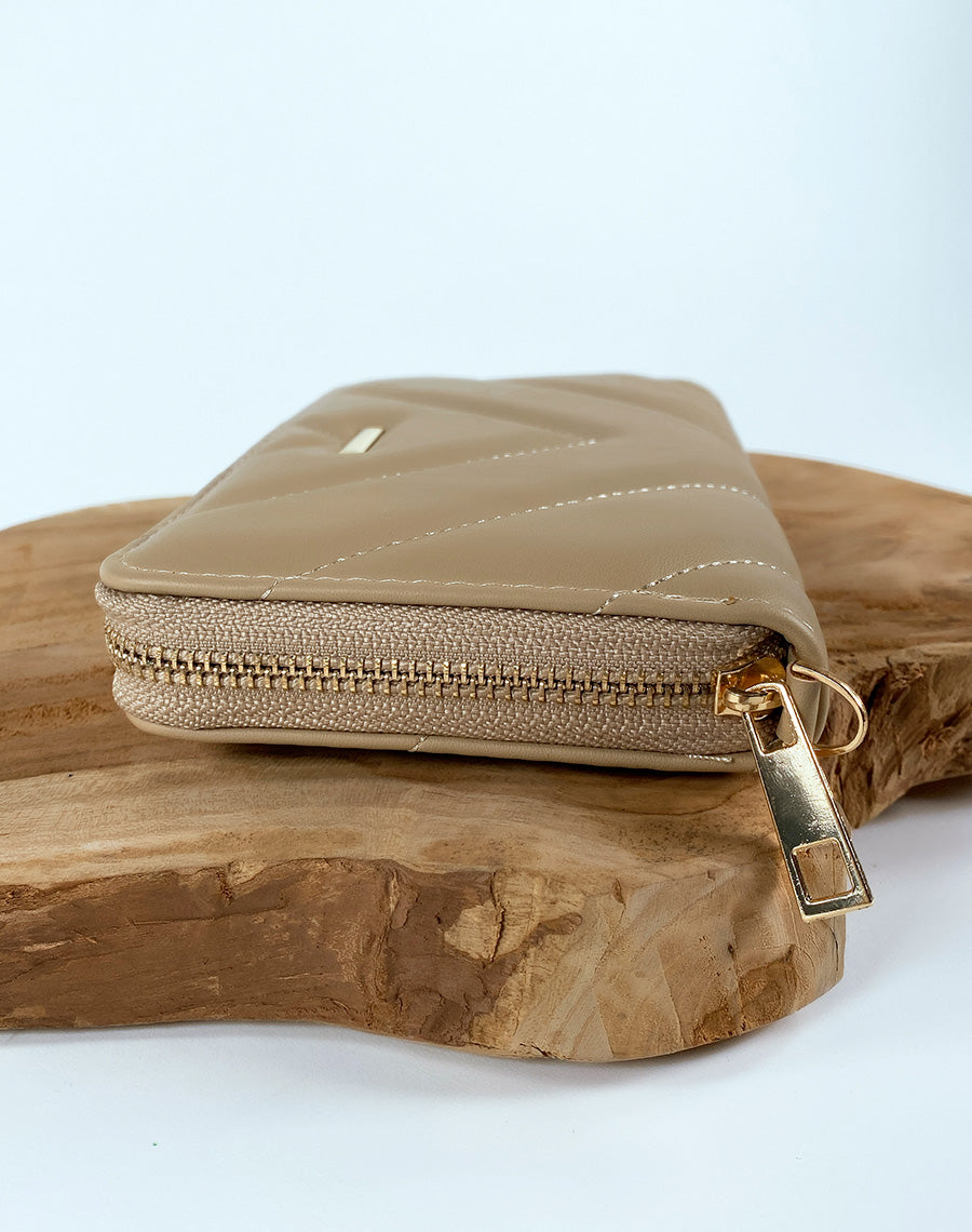 Portefeuille beige matelassé chevron