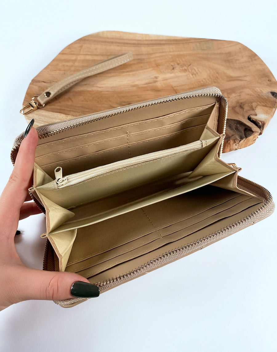 Portefeuille beige matelassé chevron