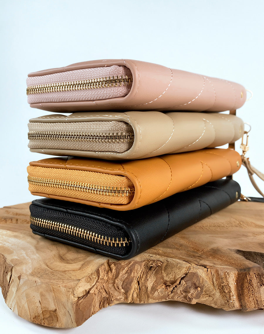 Portefeuille beige matelassé chevron