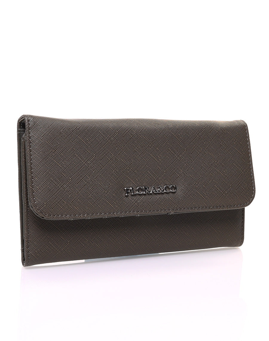 Portefeuille effet grainé kaki