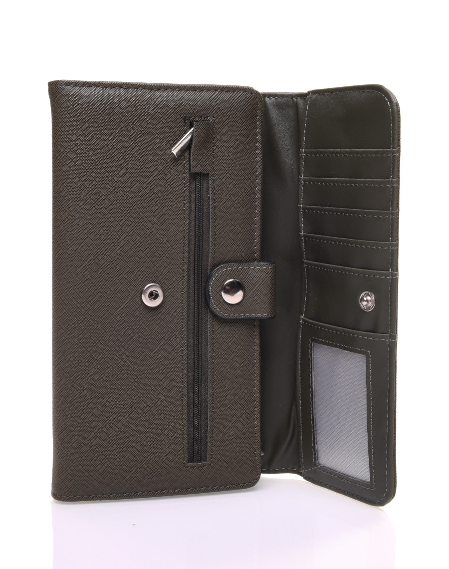 Portefeuille effet grainé kaki