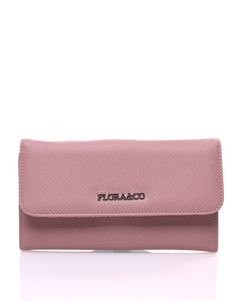 Portefeuille effet grainé vieux rose