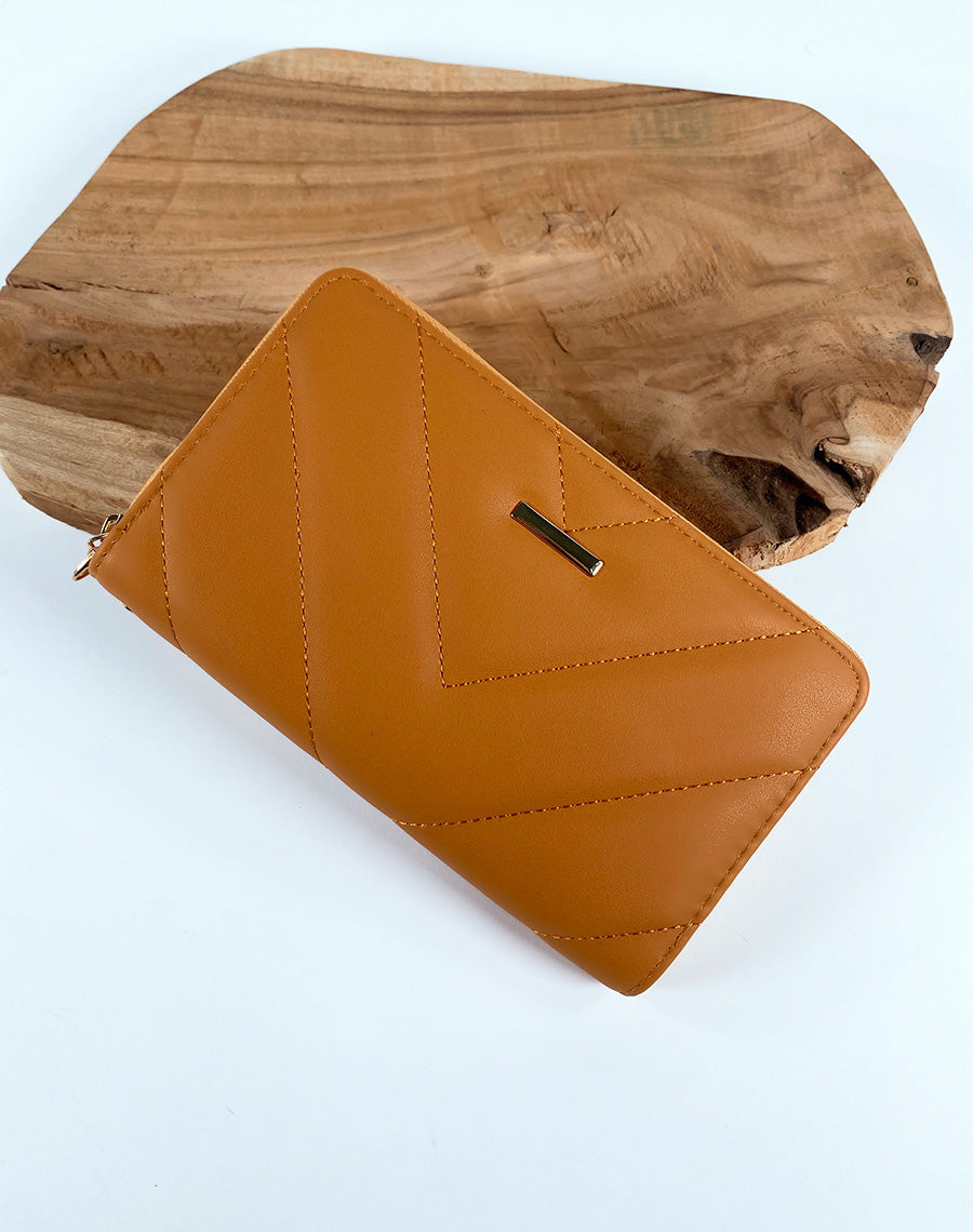 Portefeuille moutarde matelassé chevron