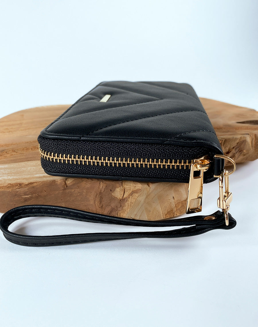 Portefeuille noir matelassé chevron