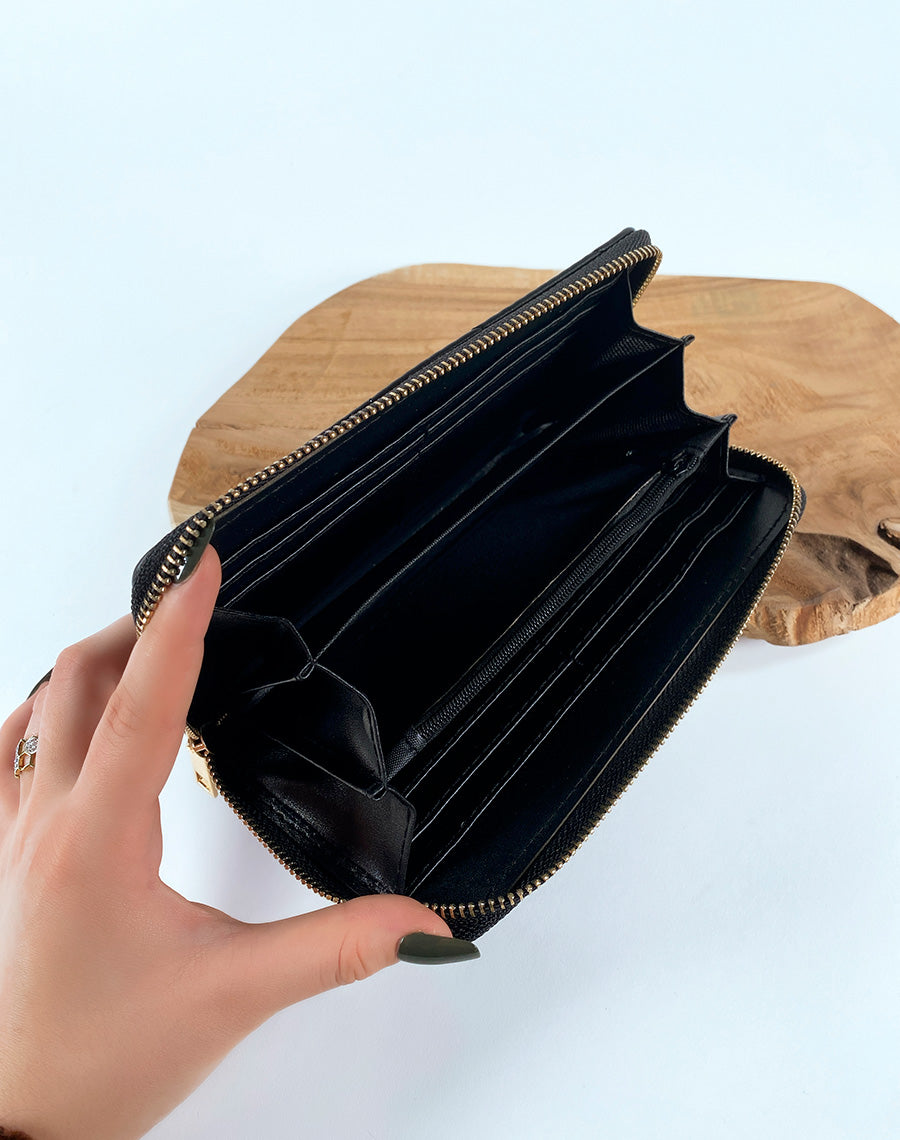 Portefeuille noir matelassé chevron