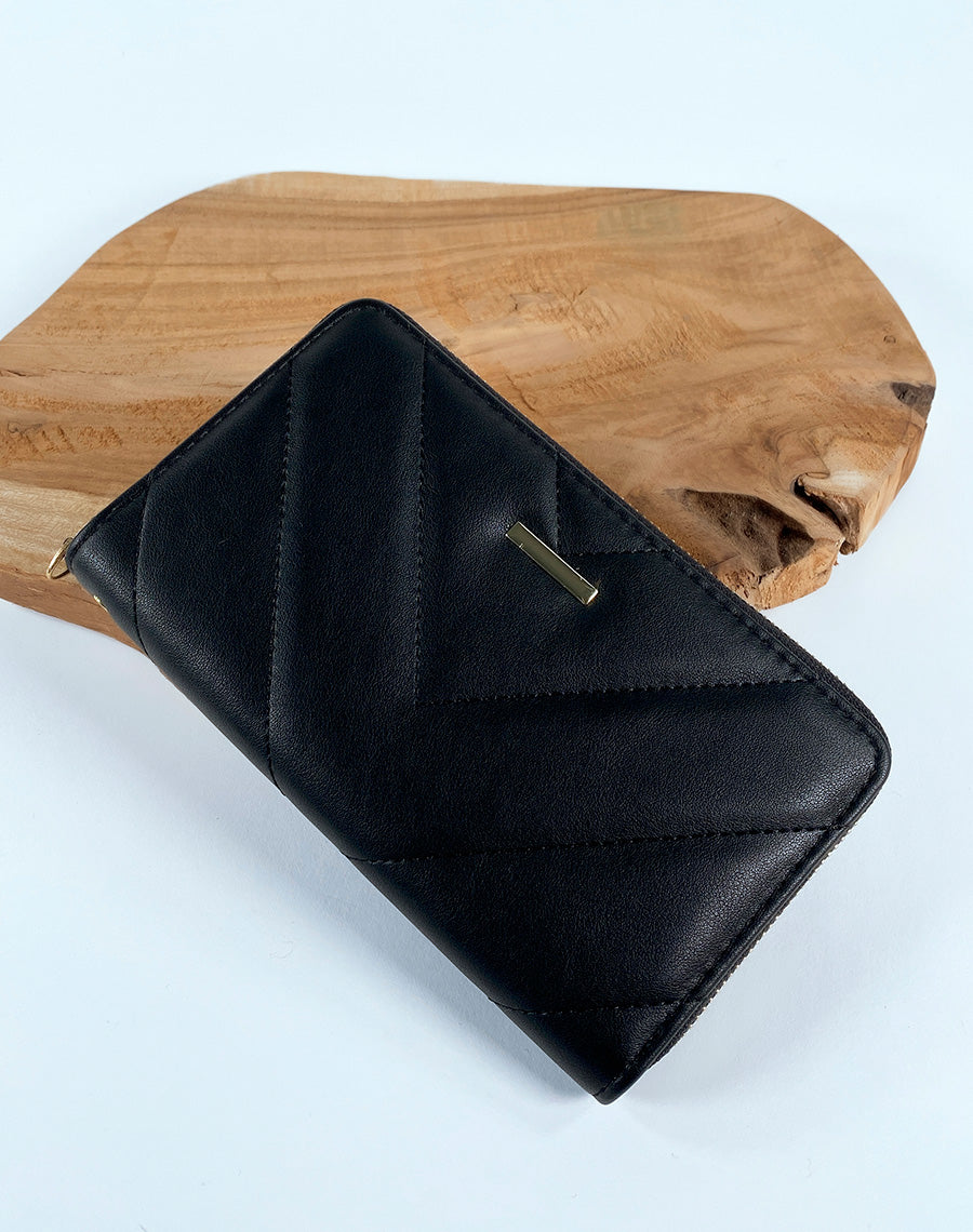Portefeuille noir matelassé chevron