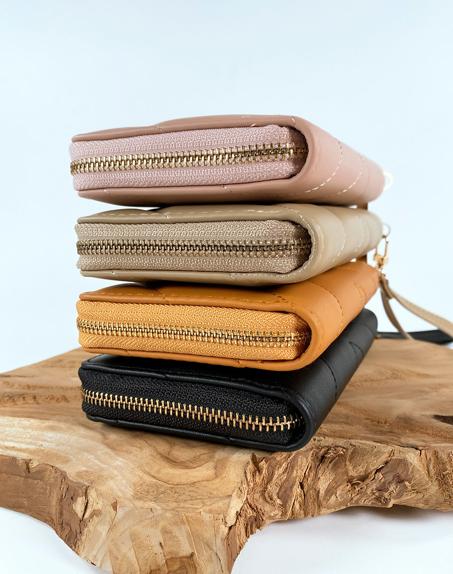 Portefeuille noir matelassé chevron