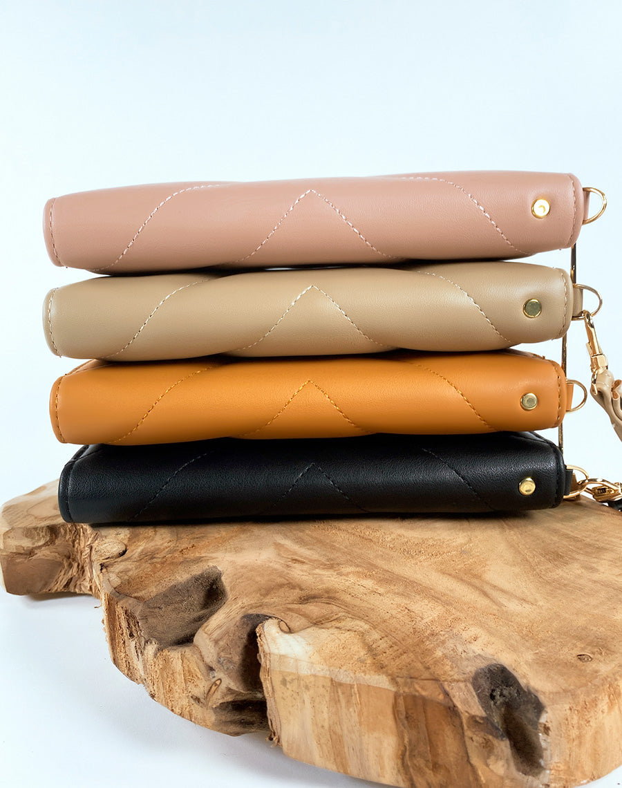 Portefeuille noir matelassé chevron