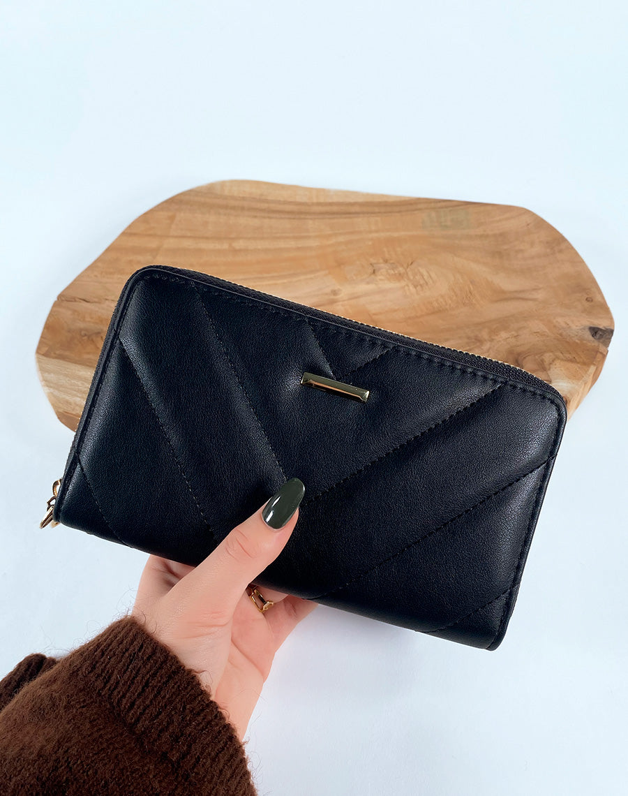 Portefeuille noir matelassé chevron