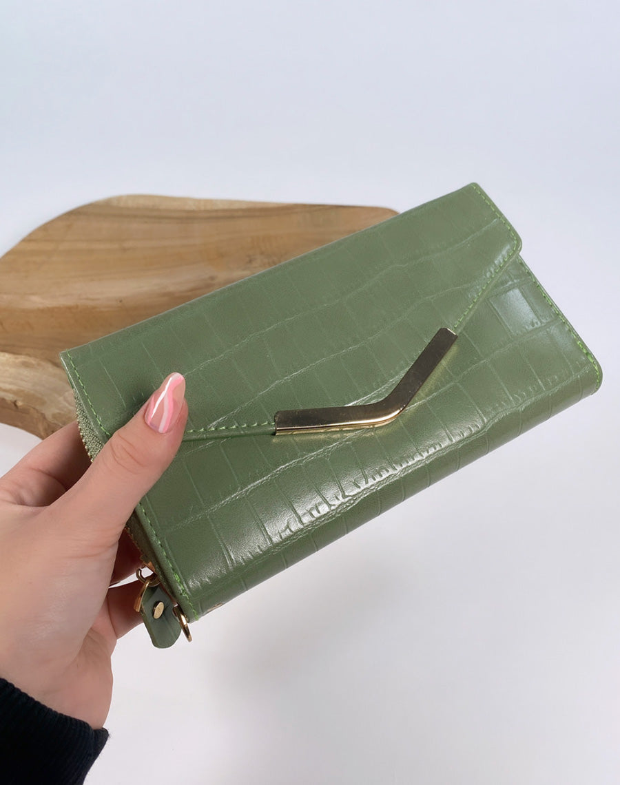 Portefeuille verdeau effet croco à détail doré