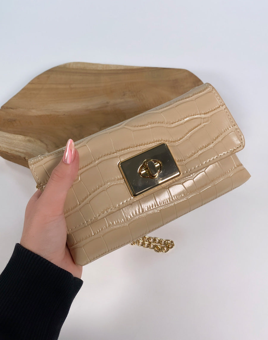 Sac bandoulière beige effet croco