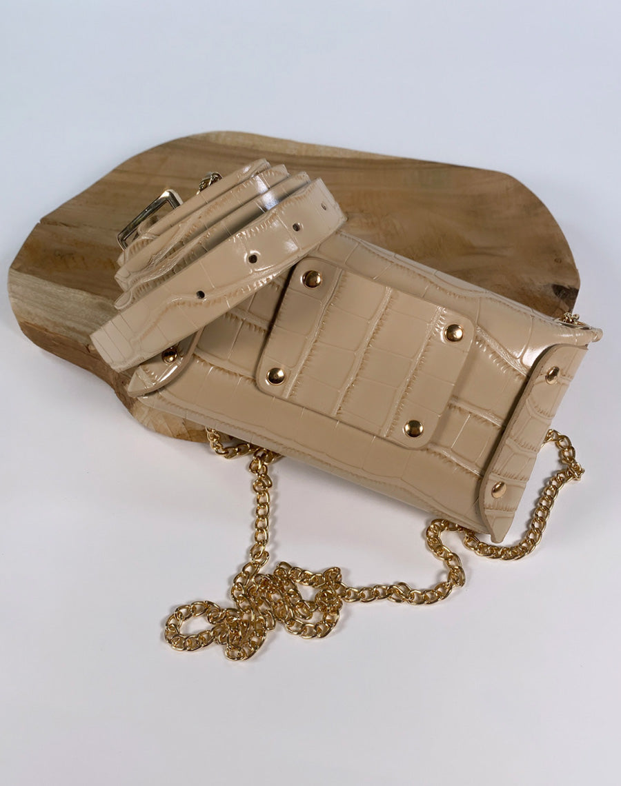 Sac bandoulière beige effet croco