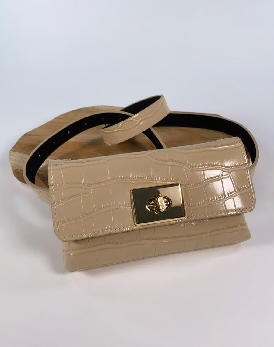 Sac bandoulière beige effet croco