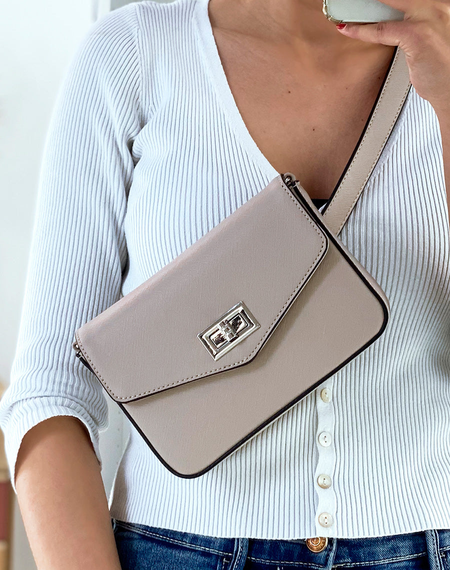 Sac bandoulière beige effet grainé