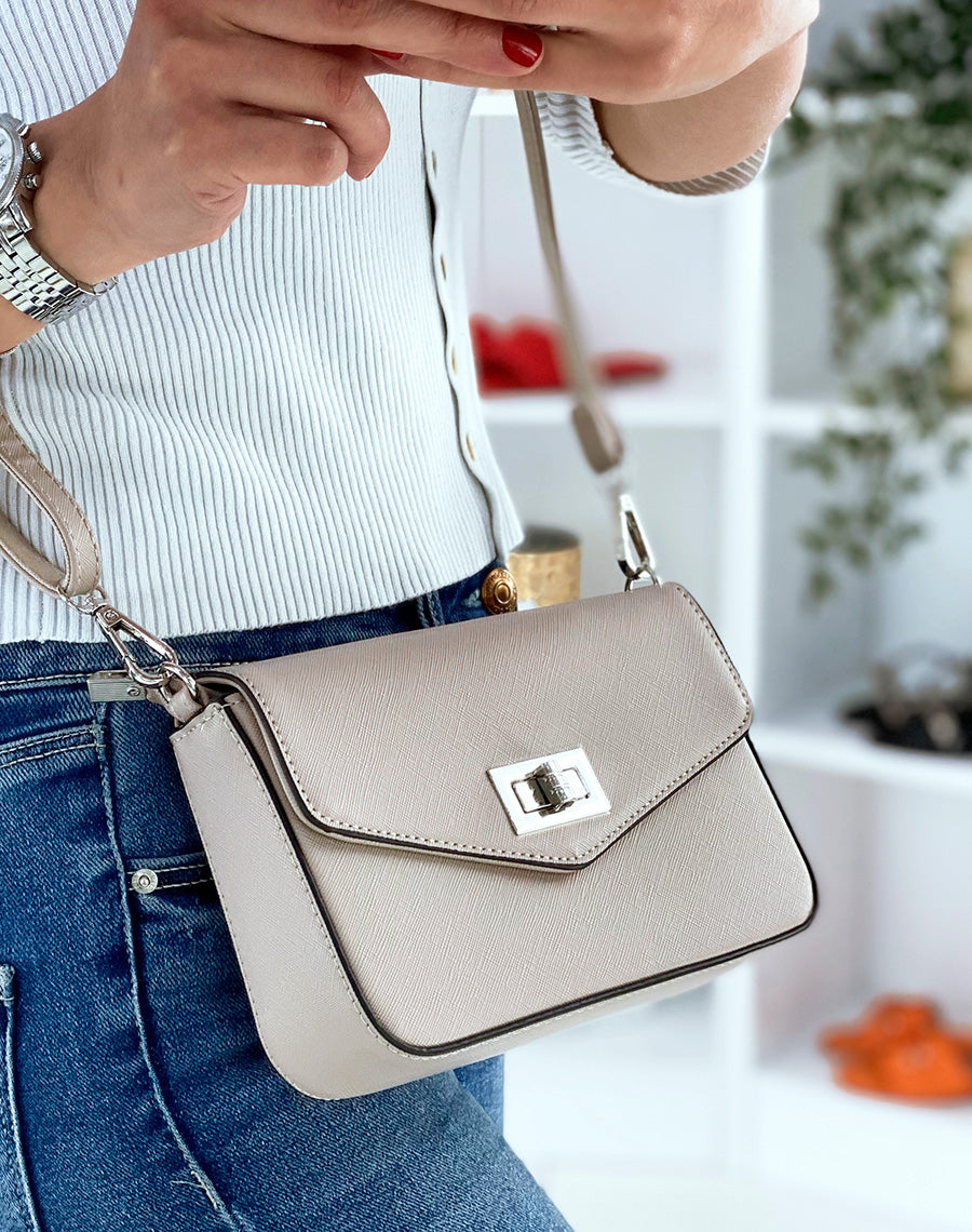 Sac bandoulière beige effet grainé
