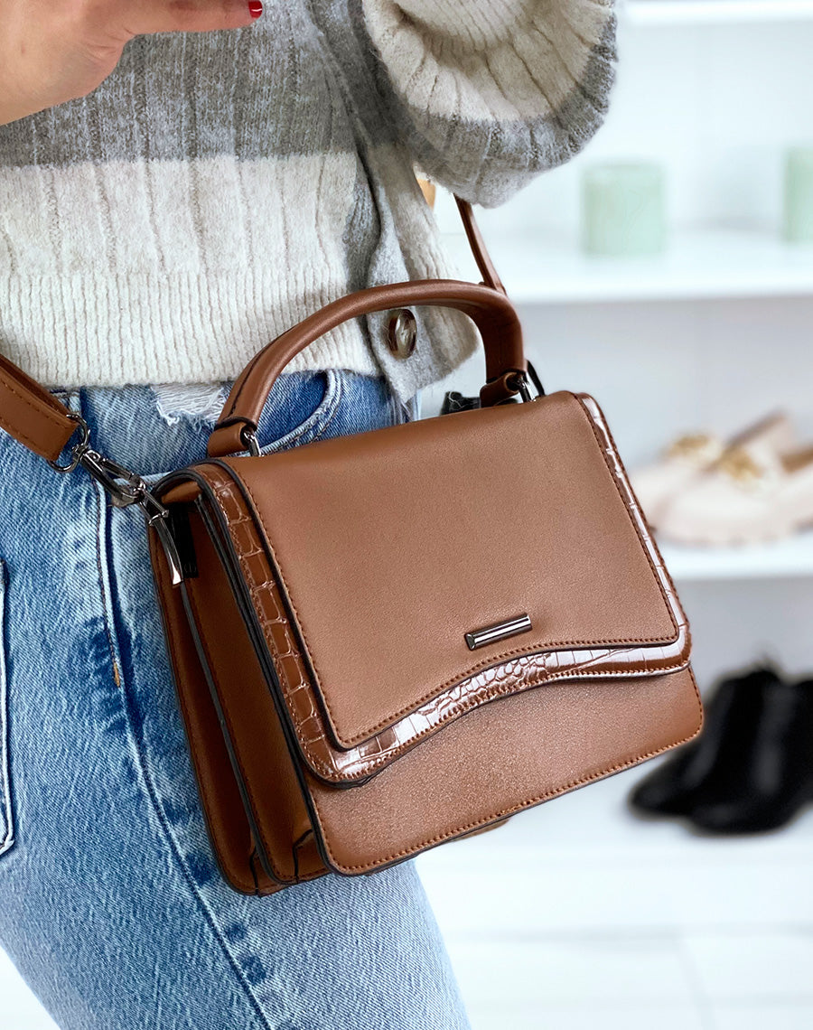 Sac bandoulière camel à détail coco